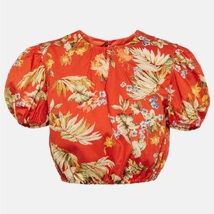 ERDEM Hydra Floral Crop Top Orange Floral Puff Sleeve Blouse 12 NWT! $675